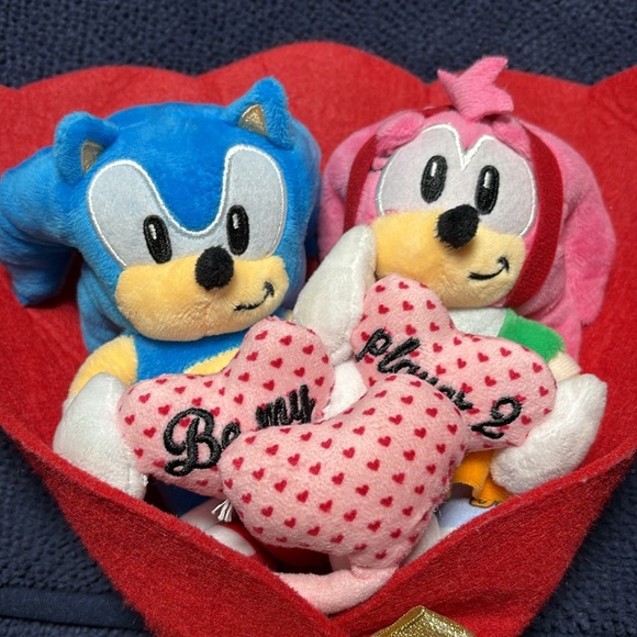 SEGA SONIC HEDGEHOG and Amy Rose valentines Red Felt Bouquet with Plush Toys - Picture 2 of 5